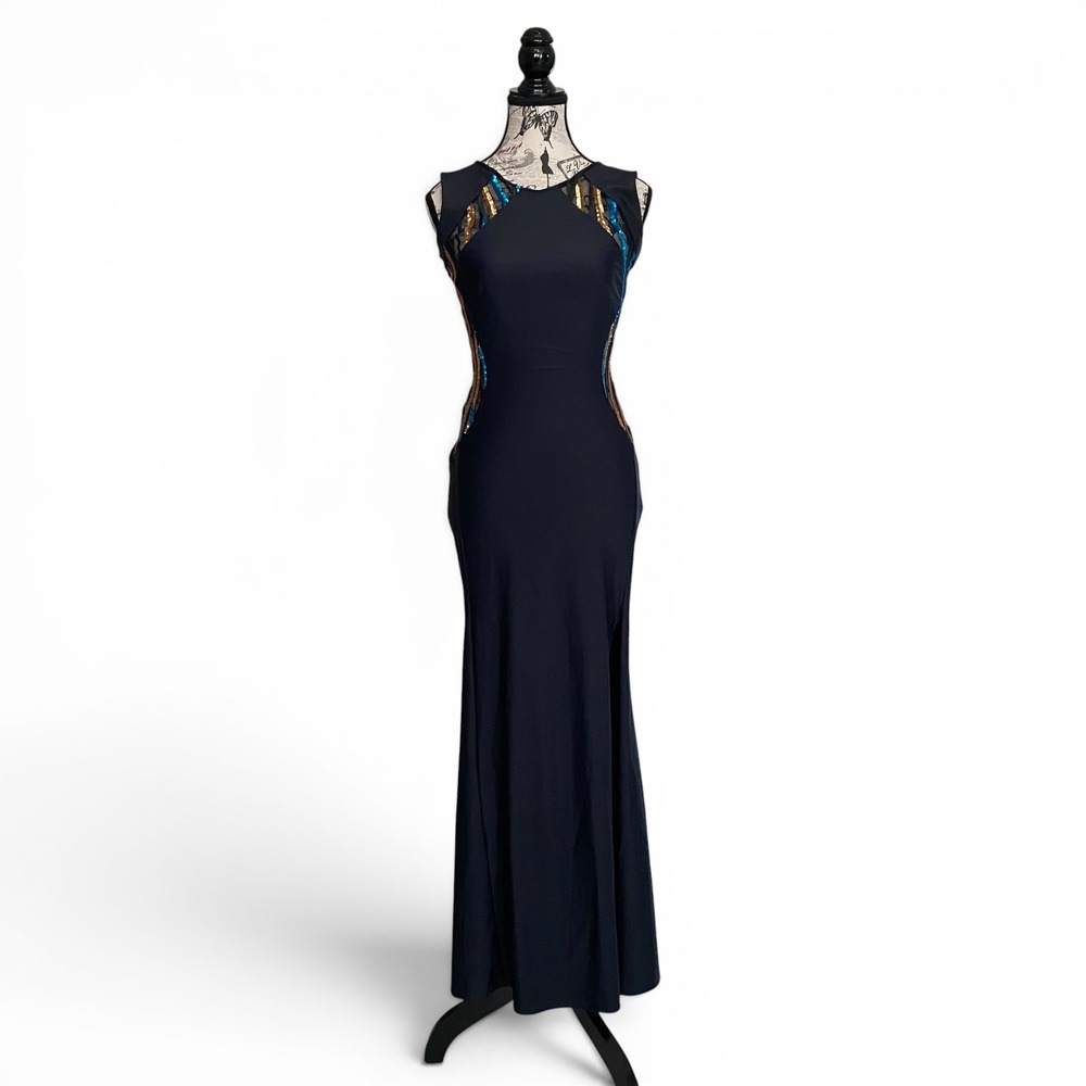 Sequin Mesh Gown Womens Black Gold Turquoise‎ Formal Evening Dress